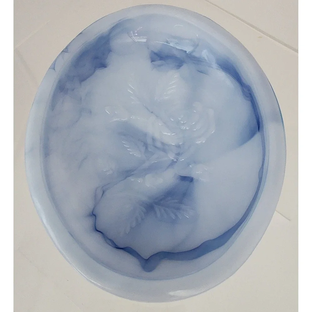 Avon Victoriana Soap Dish & Soap Set Blue Slag Glass Rose 1978 Vintage Special